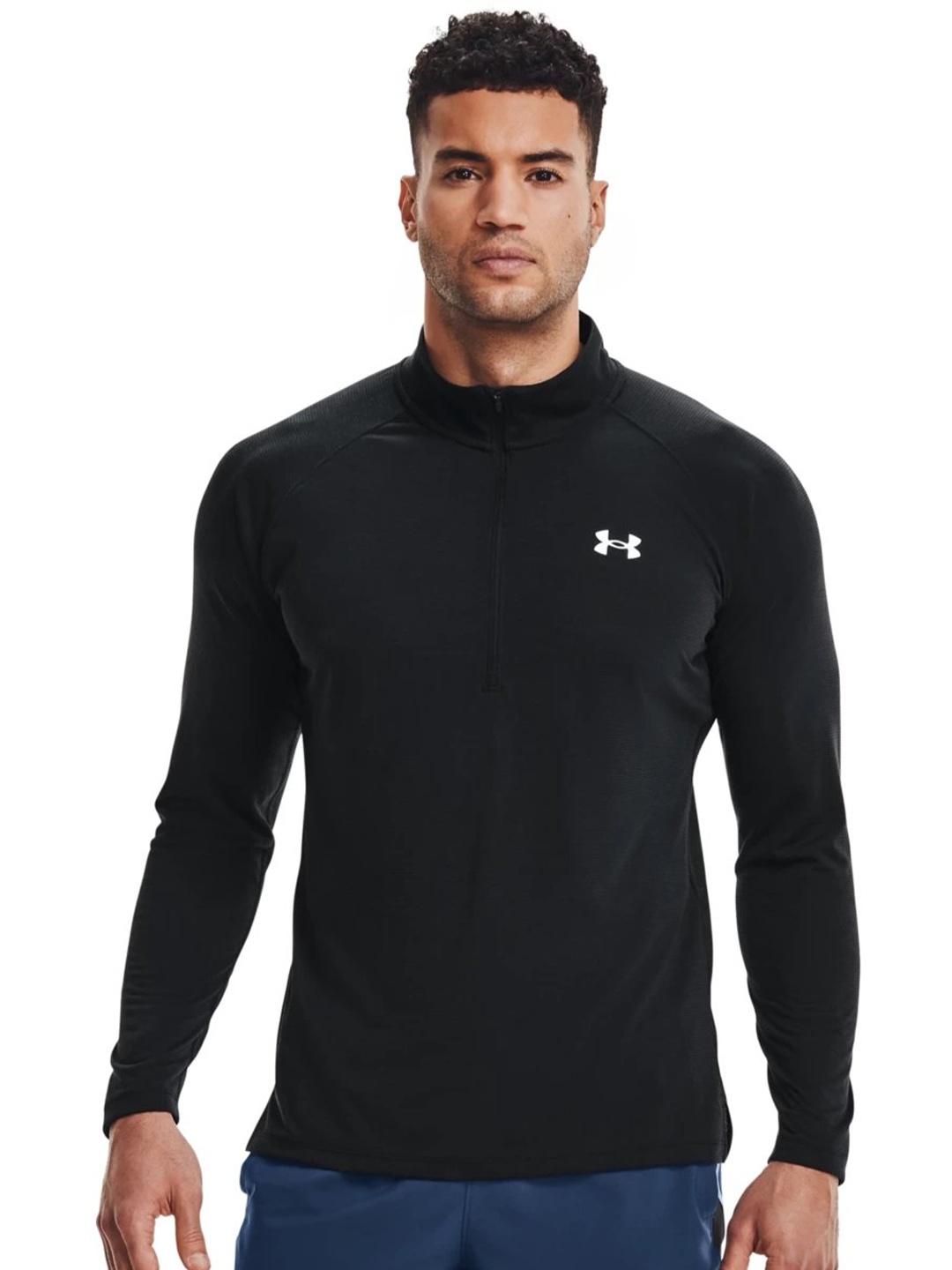 

UNDER ARMOUR STREAKER Half Zipper Raglan Sleeves High Neck T-Shirt, Black