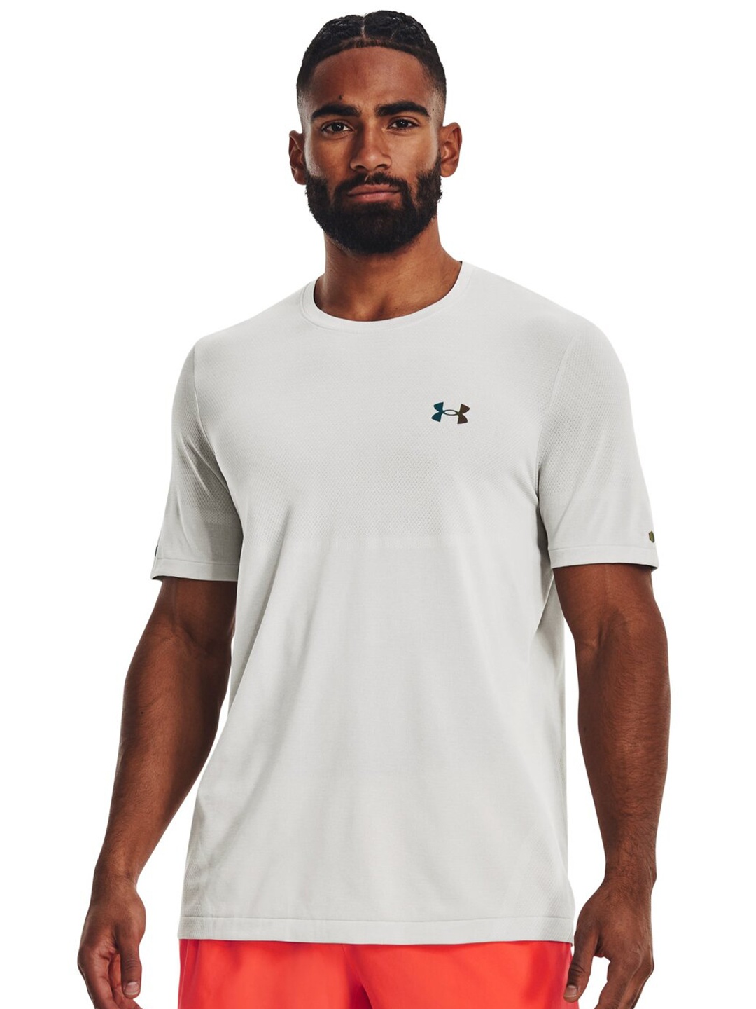 

UNDER ARMOUR Rush Seamless Legacy Short Sleeves Round Neck Slim-Fit T-Shirt, White