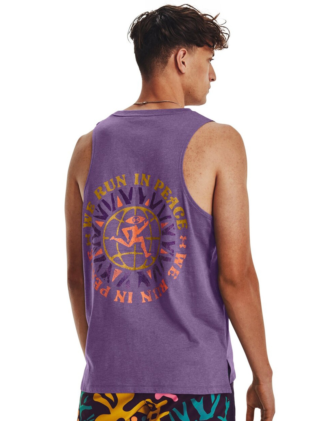 

UNDER ARMOUR Printed Slim-Fit We Run In Peace Singlet T-Shirt, Purple