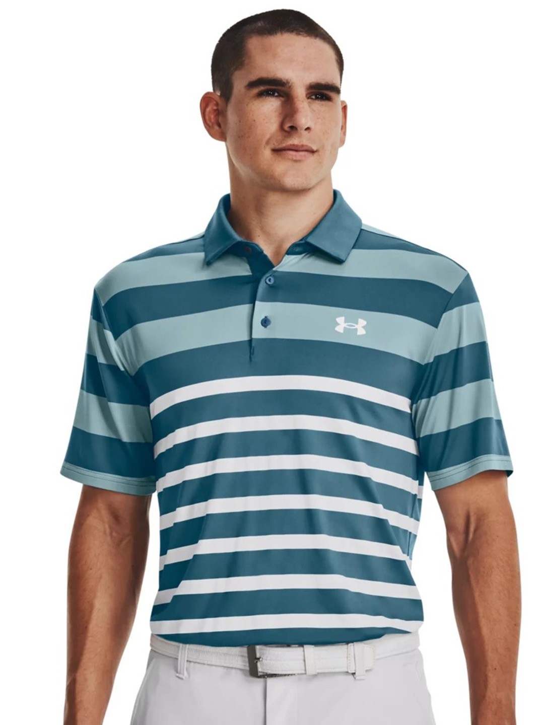 

UNDER ARMOUR Striped Polo Collar T-Shirt, Blue