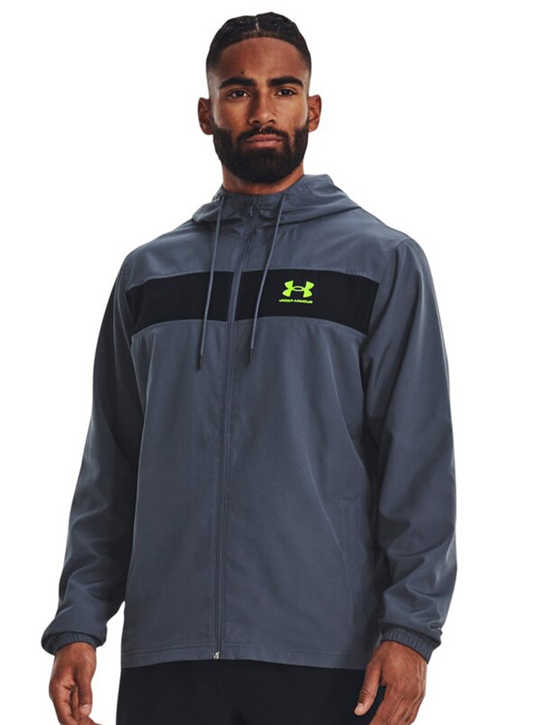 

UNDER ARMOUR Sportstyle Windbreaker Hooded Front-Open Sweatshirt, Grey