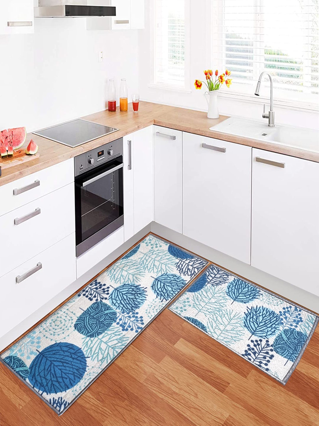 

Matz and More Blue & White 2 Pieces Floral Printed Anti-Slip Runner & Floor Mat