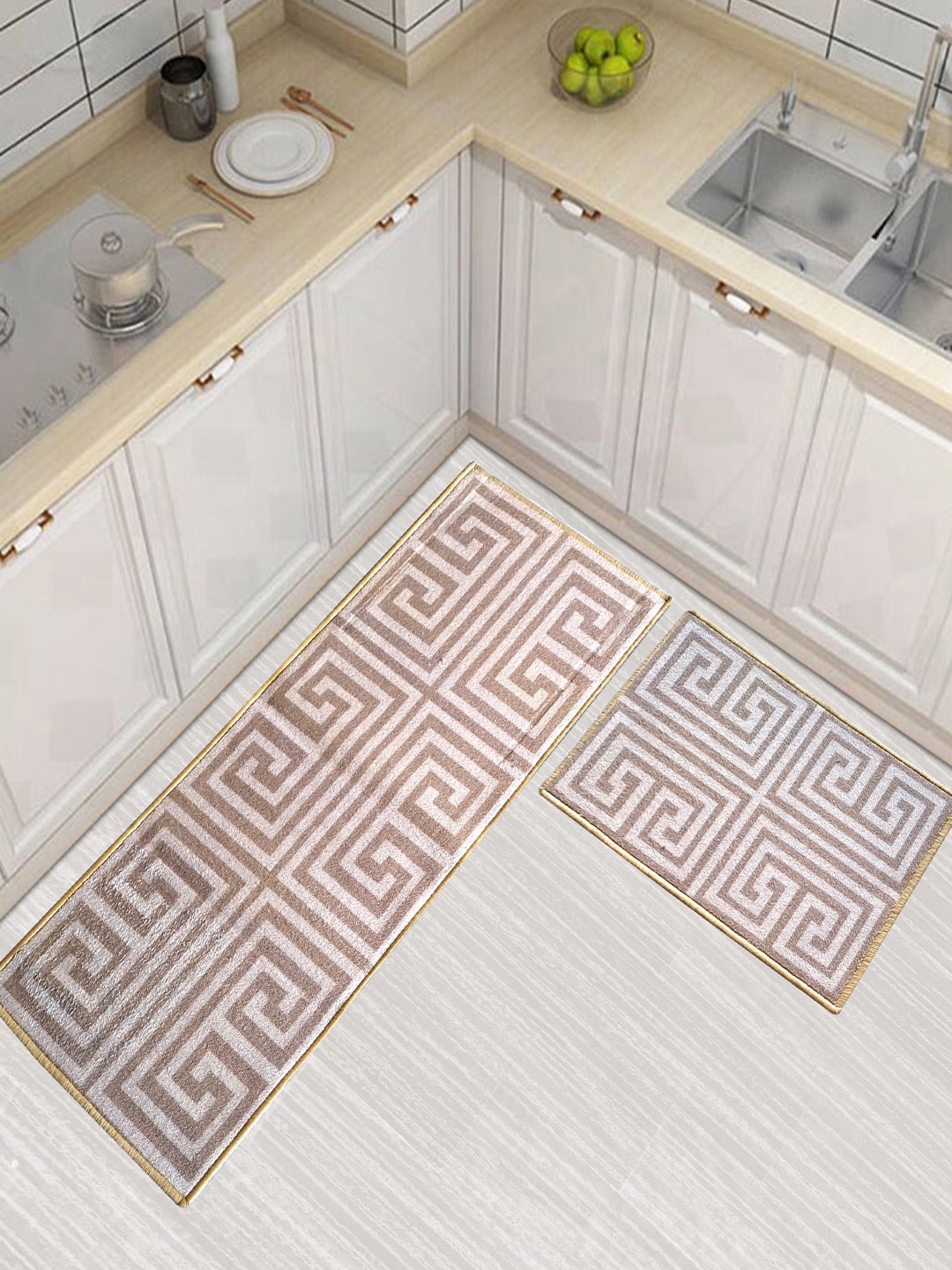 

Matz and More Beige 2 Pieces Geometric Printed Anti-Slip Runners