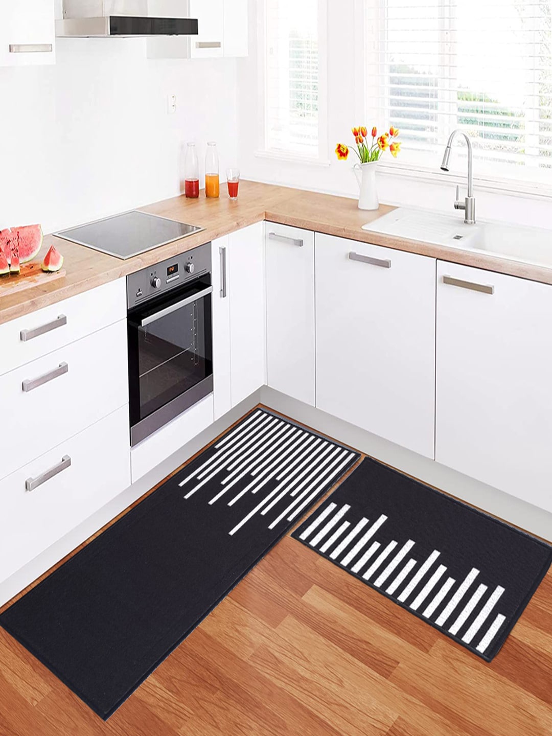 

Matz and More Black & White 2 Pieces Geometric Printed Anti-Slip Runner & Floor Mat