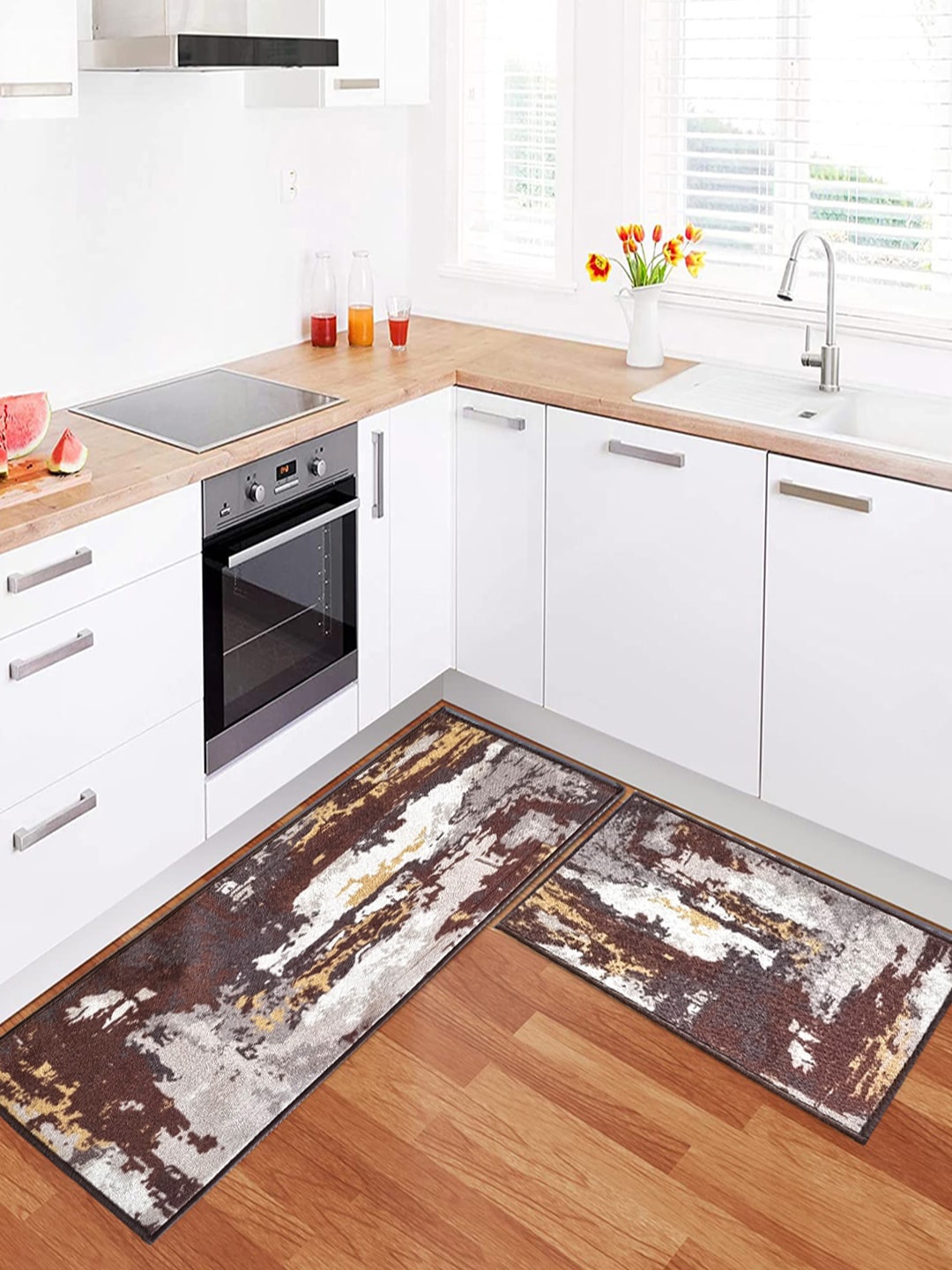 

Matz and More Brown & White 2 Pieces Abstract Printed Anti-Slip Runner & Floor Mat