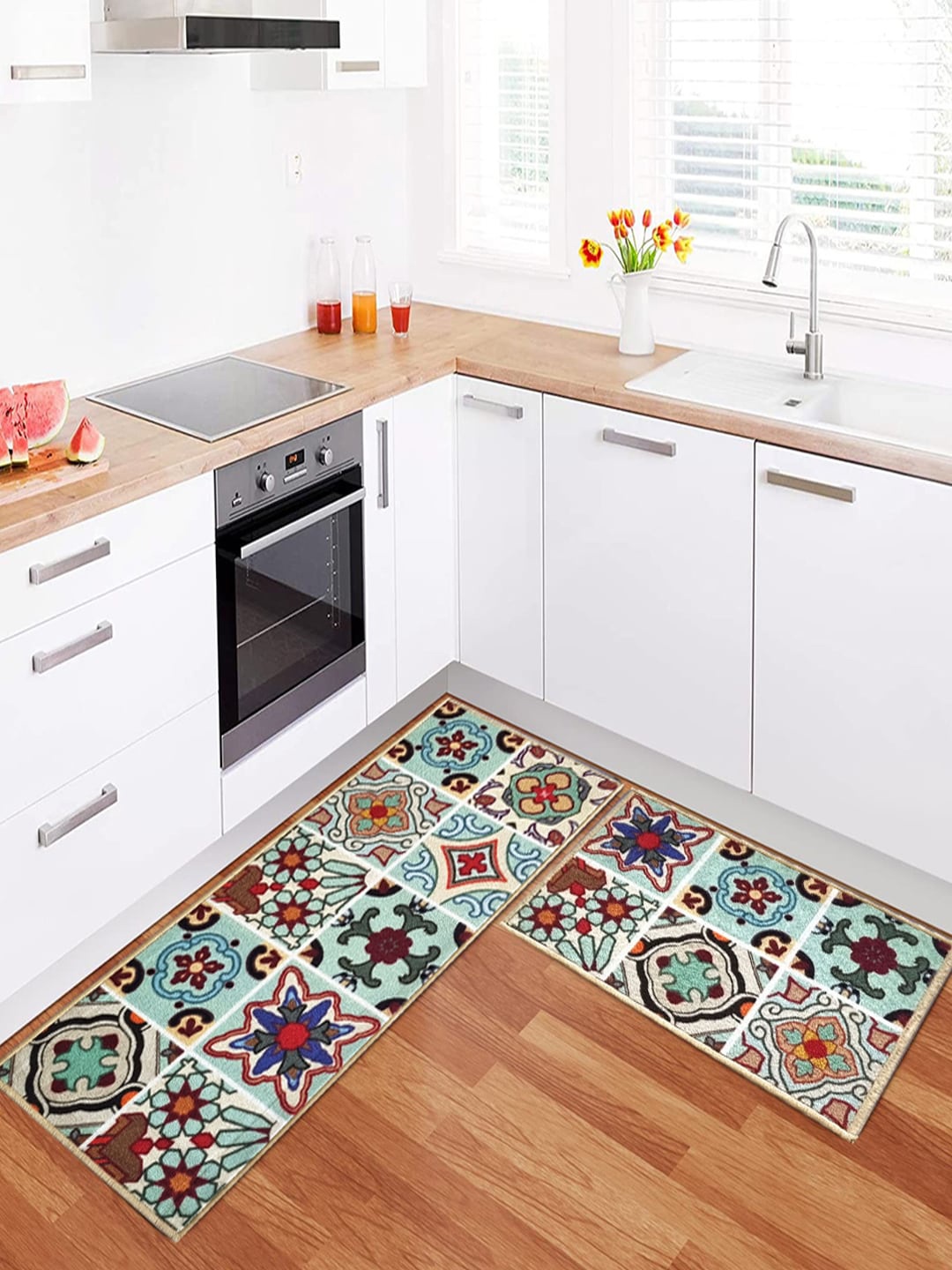 

Matz and More Brown & Blue 2 Pieces Geometric Printed Anti-Slip Runner & Floor