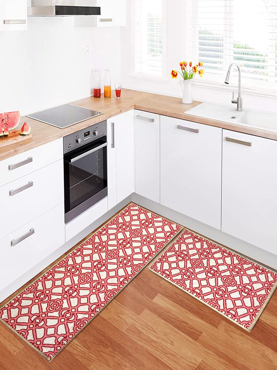 

Matz and More Red & White 2 Pieces Geometric Printed Anti-Slip Runner & Floor Mat
