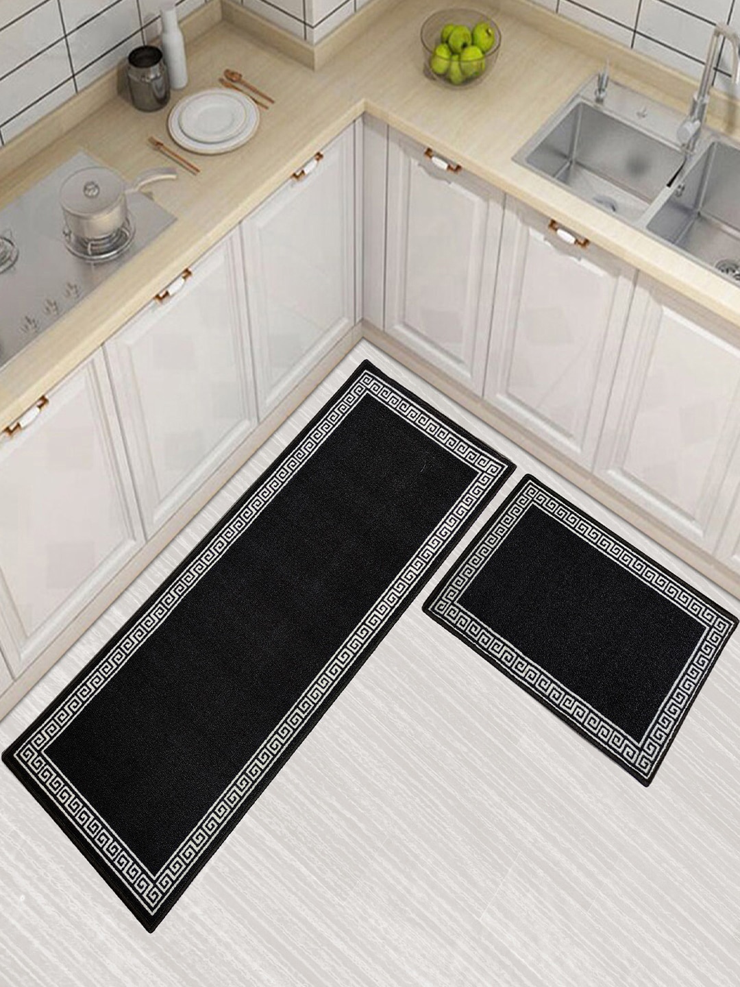

Matz and More Black 2 Pieces Printed Anti-Slip Runner & Floor Mat