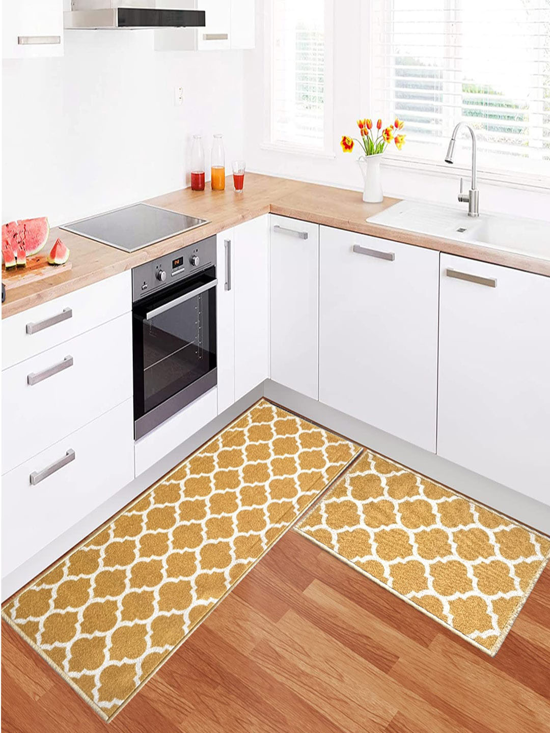 

Matz and More Yellow & White 2 Pieces Ethnic Motif Printed Anti-Slip Runner & Floor Mat