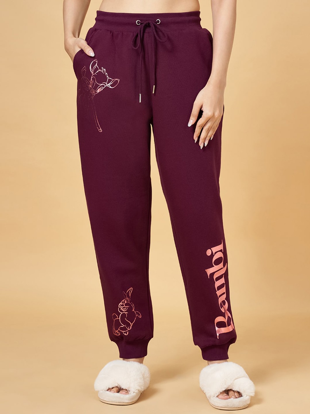 

Dreamz by Pantaloons Women Typography Printed Cotton Mid-Rise Joggers, Red
