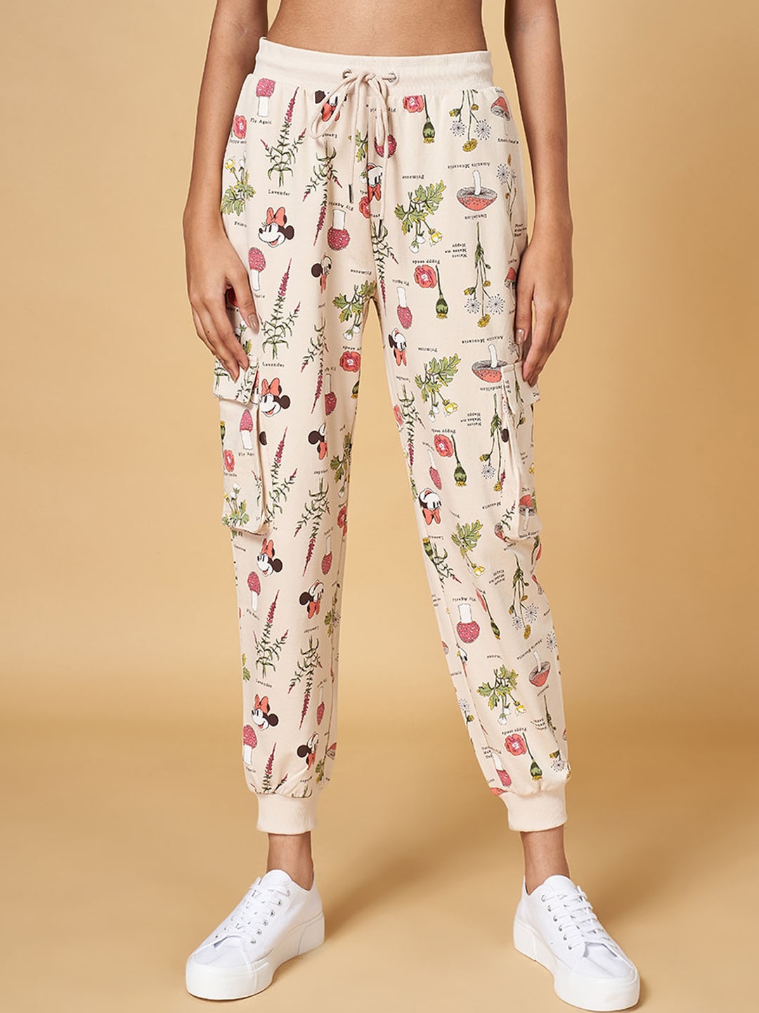 

Honey by Pantaloons Women Printed Cotton Mid-Rise Joggers, Beige