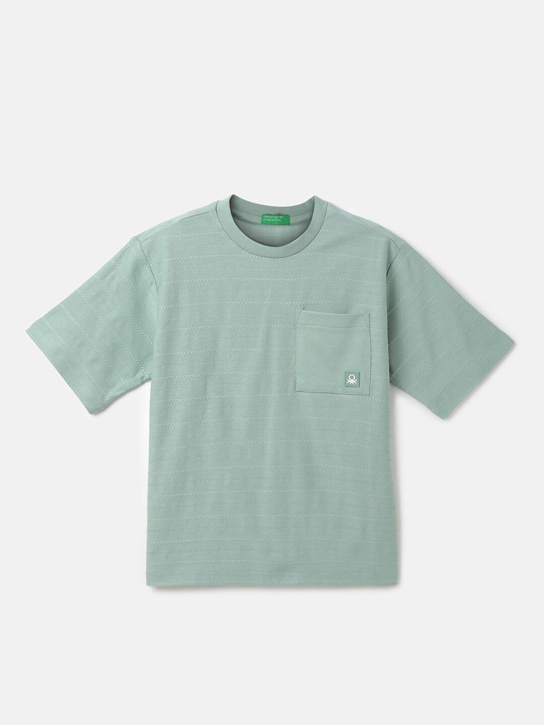 United Colors of Benetton Boys Round Neck Cotton Boxy T-shirt, Green