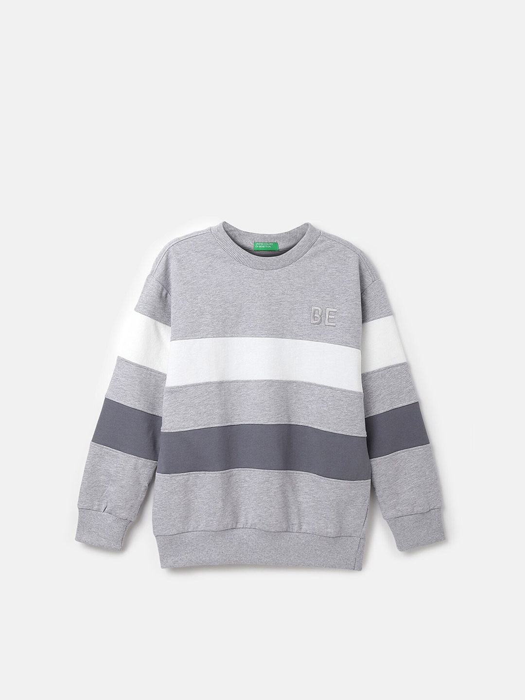 

United Colors of Benetton Boys Striped Pullover Sweatshirt, Grey