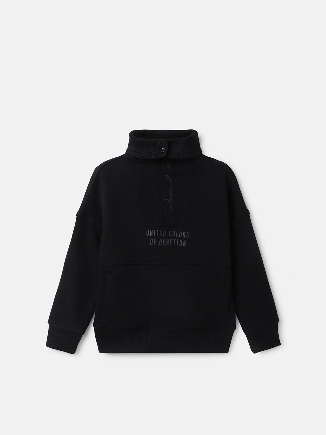

United Colors of Benetton Boys Mock Collar Pullover Sweatshirt, Black