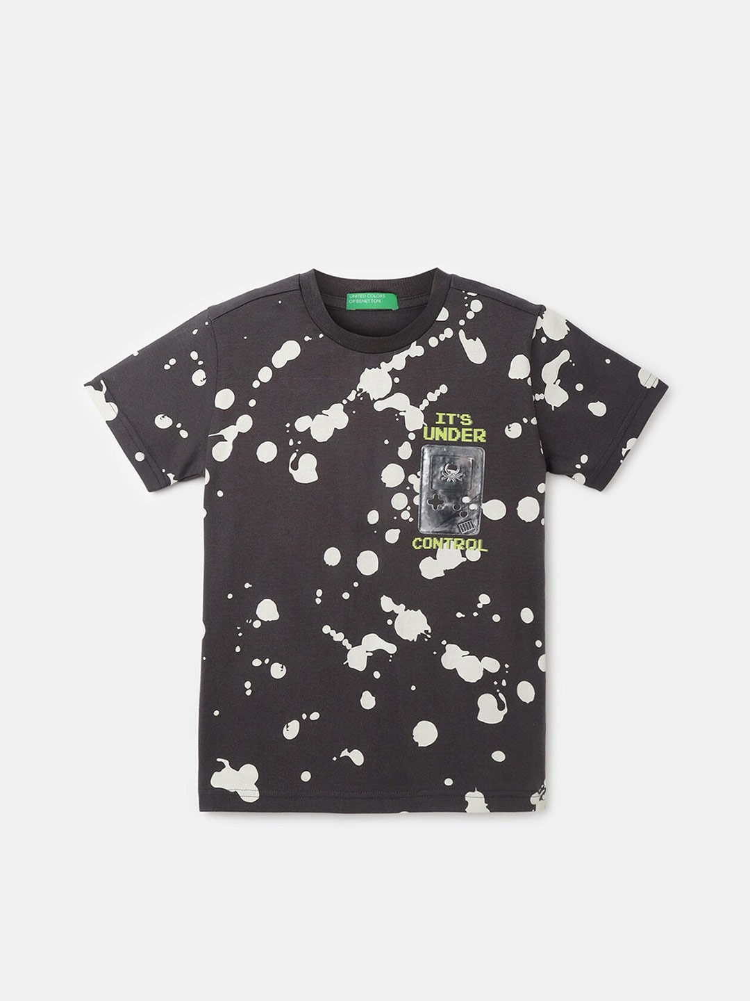 

United Colors of Benetton Boys Printed Round Neck Cotton T-shirt, Grey
