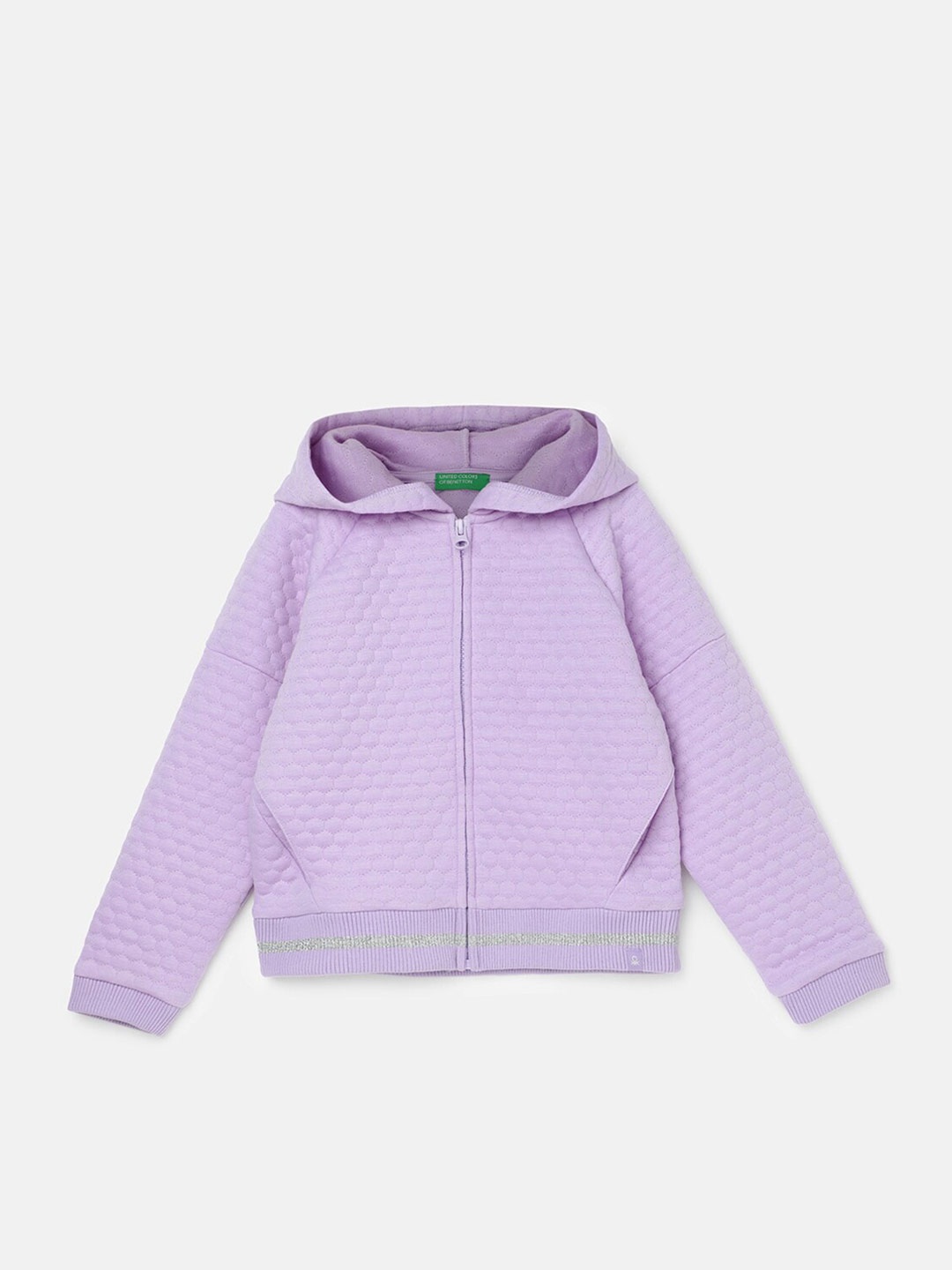 

United Colors of Benetton Girls Hooded Cotton Quilted Front Open Sweatshirt, Purple