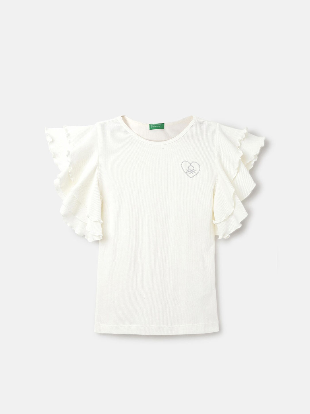 

United Colors of Benetton Flutter Sleeve Cotton Regular Top, White