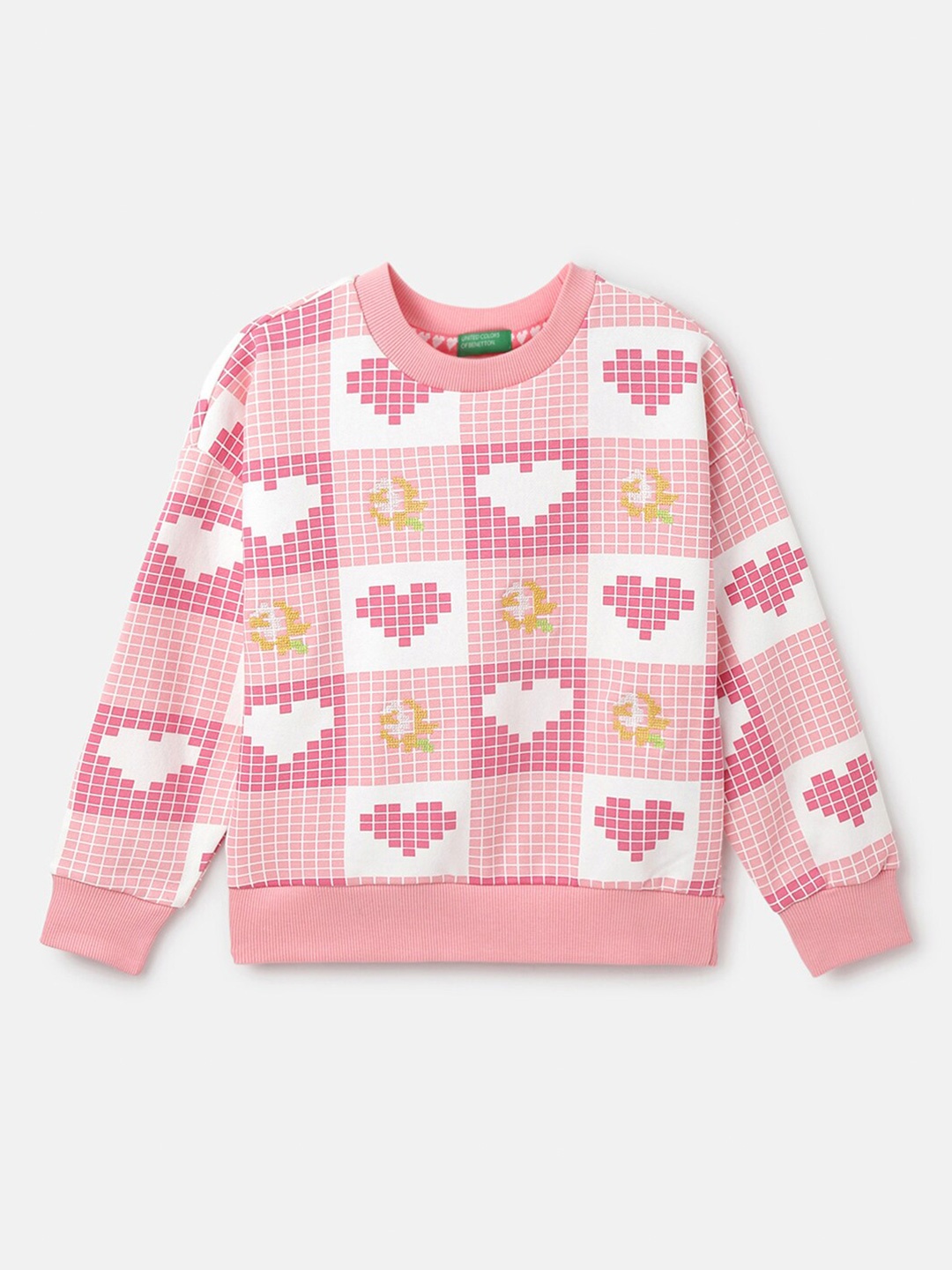 United Colors of Benetton Girls Geometric Printed Pullover Sweatshirt, Pink