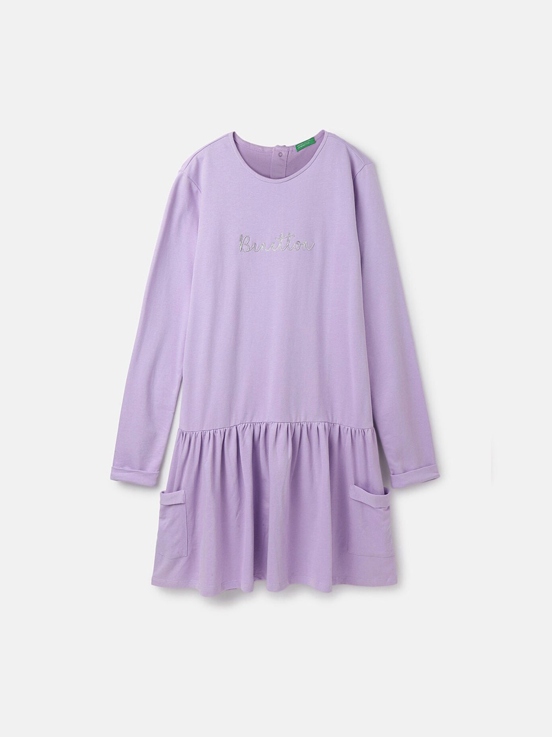 

United Colors of Benetton Girls Gathered Or Pleated Cotton Drop Waist Dress, Purple