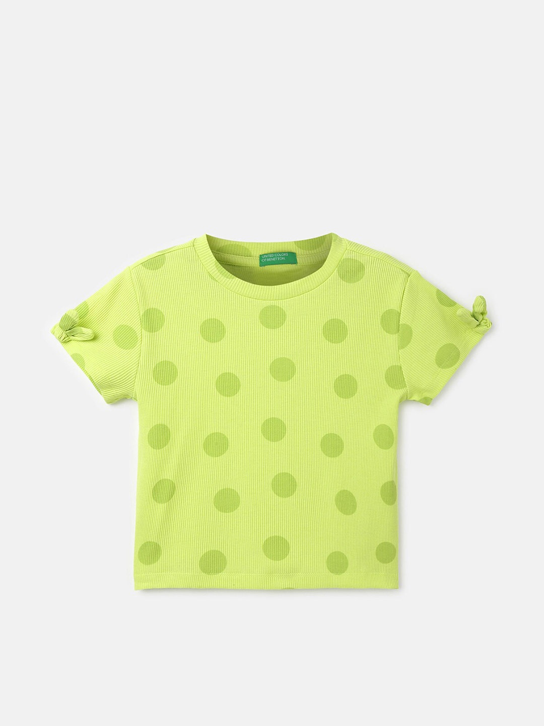 

United Colors of Benetton Girls Polka Dots Printed T-shirt, Green