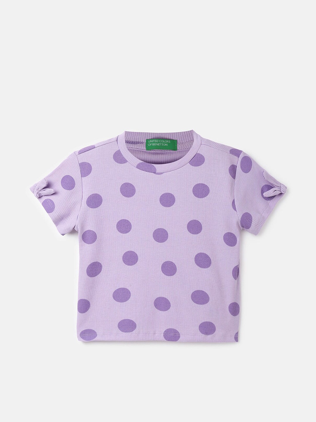 United Colors of Benetton Girls Polka Dots Printed T-shirt, Purple