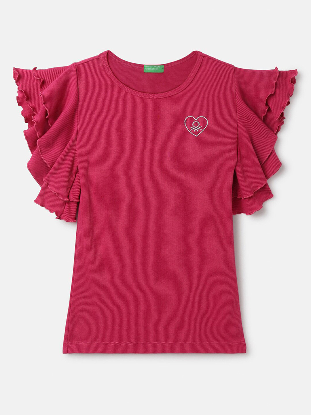 

United Colors of Benetton Girls Flutter Sleeve Cotton Top, Pink
