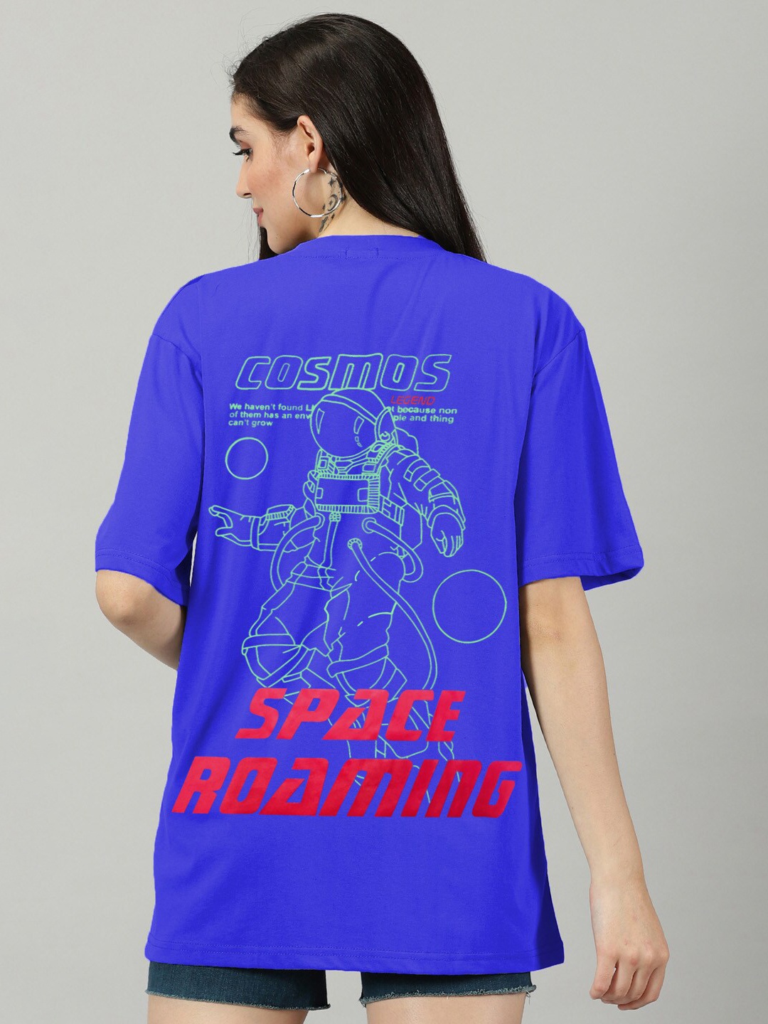 

Rodzen Graphic Printed Drop-Shoulder Sleeves Oversized Cotton T-shirt, Blue