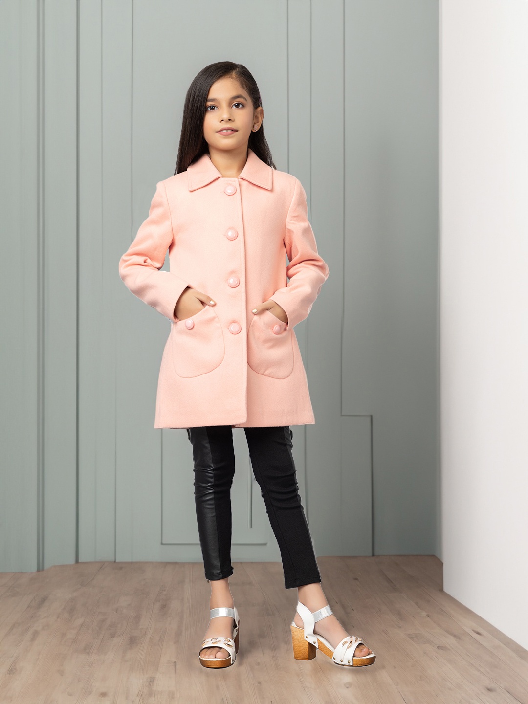 

CHIMPRALA Girls Woollen Longline Tailored Jacket, Orange