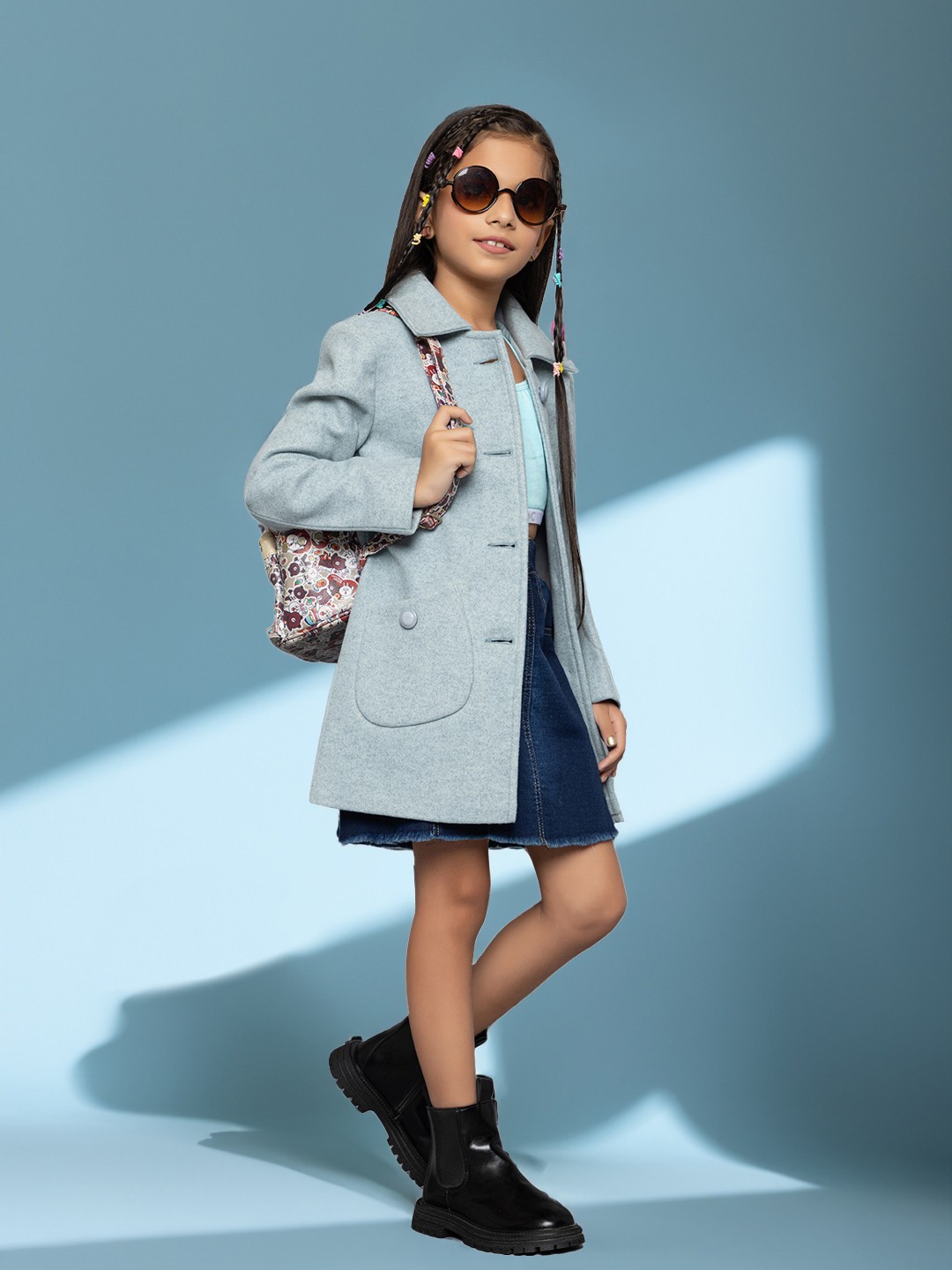 

CHIMPRALA Girls Woollen Longline Tailored Jacket, Blue