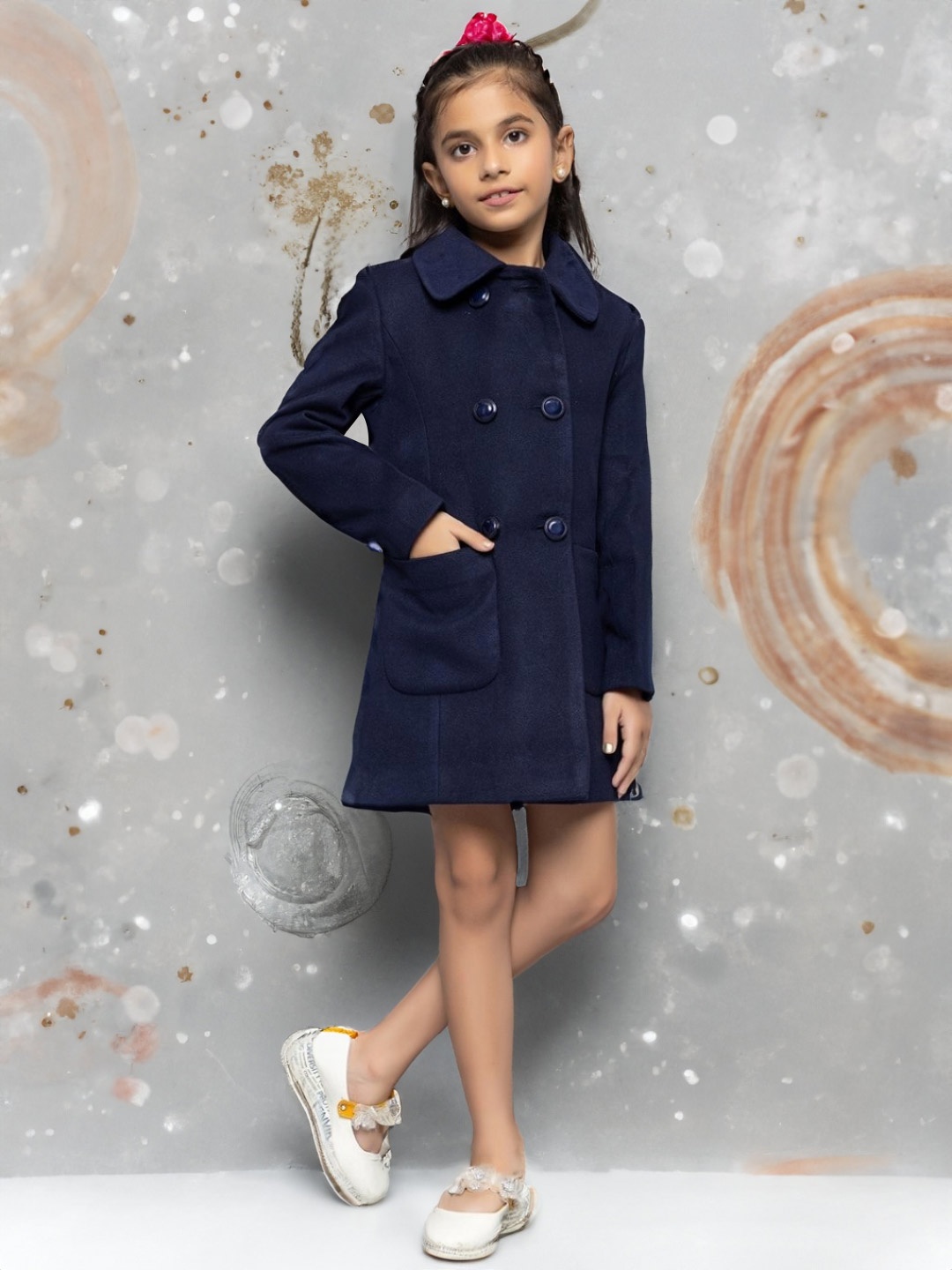 

CHIMPRALA Girls Woollen Longline Tailored Jacket, Navy blue