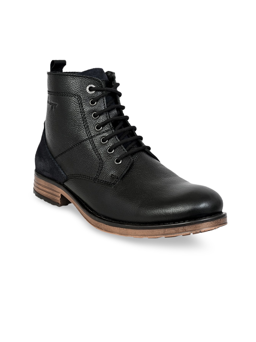 

Allen Cooper Men Textured Leather Mid-Top Regular Boots, Black