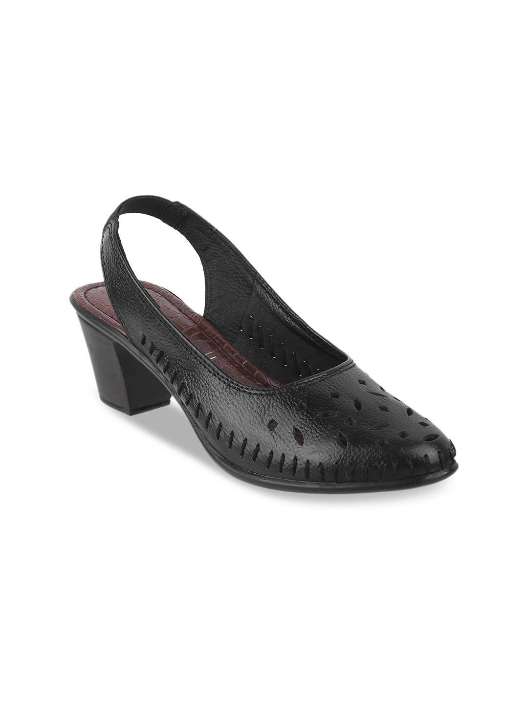 

Catwalk Textured Laser Cut Leather Block Pumps, Black
