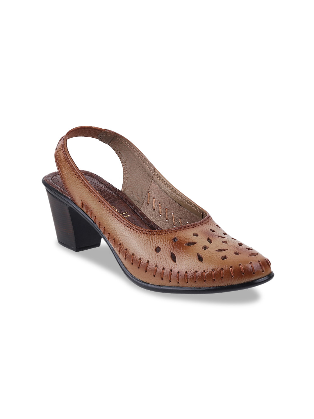 

Catwalk Textured Laser Cut Leather Block Pumps, Beige