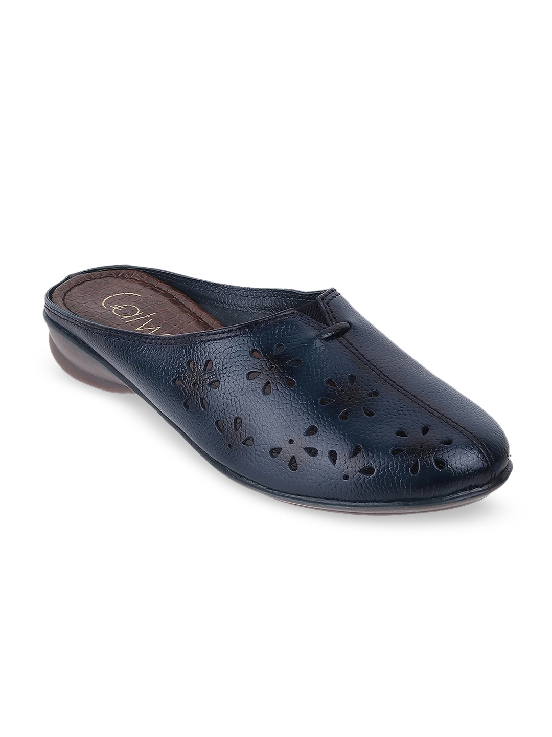 

Catwalk Textured Leather Laser Cut Mules, Navy blue