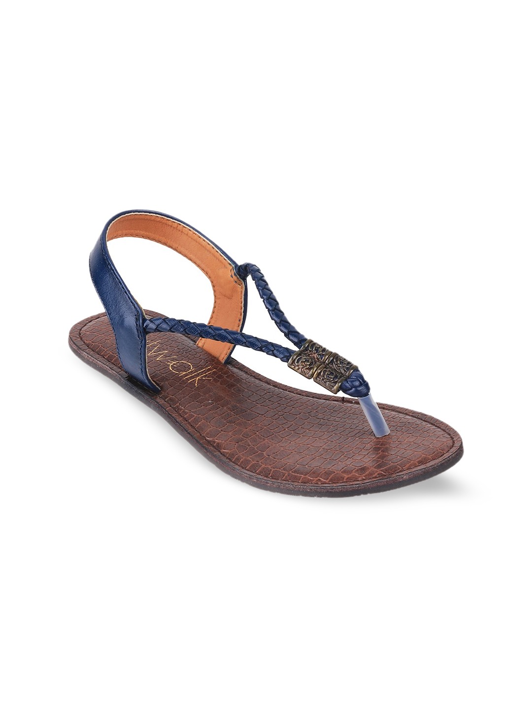 

Catwalk Textured Leather Open Toe Flats, Navy blue