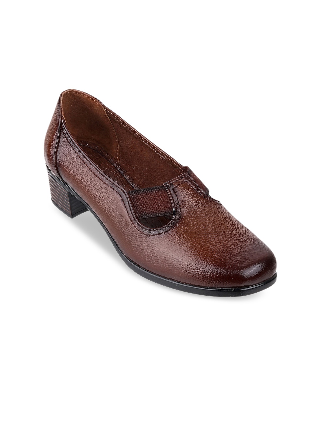 

Catwalk Textured Leather Block Heel Pumps, Tan