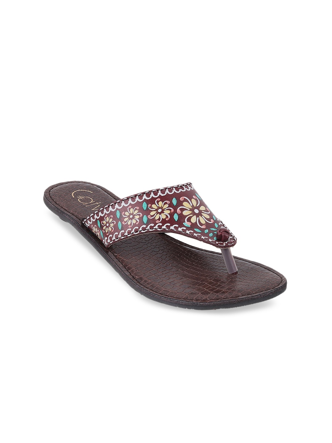 

Catwalk Printed Leather Open Toe Flats, Maroon