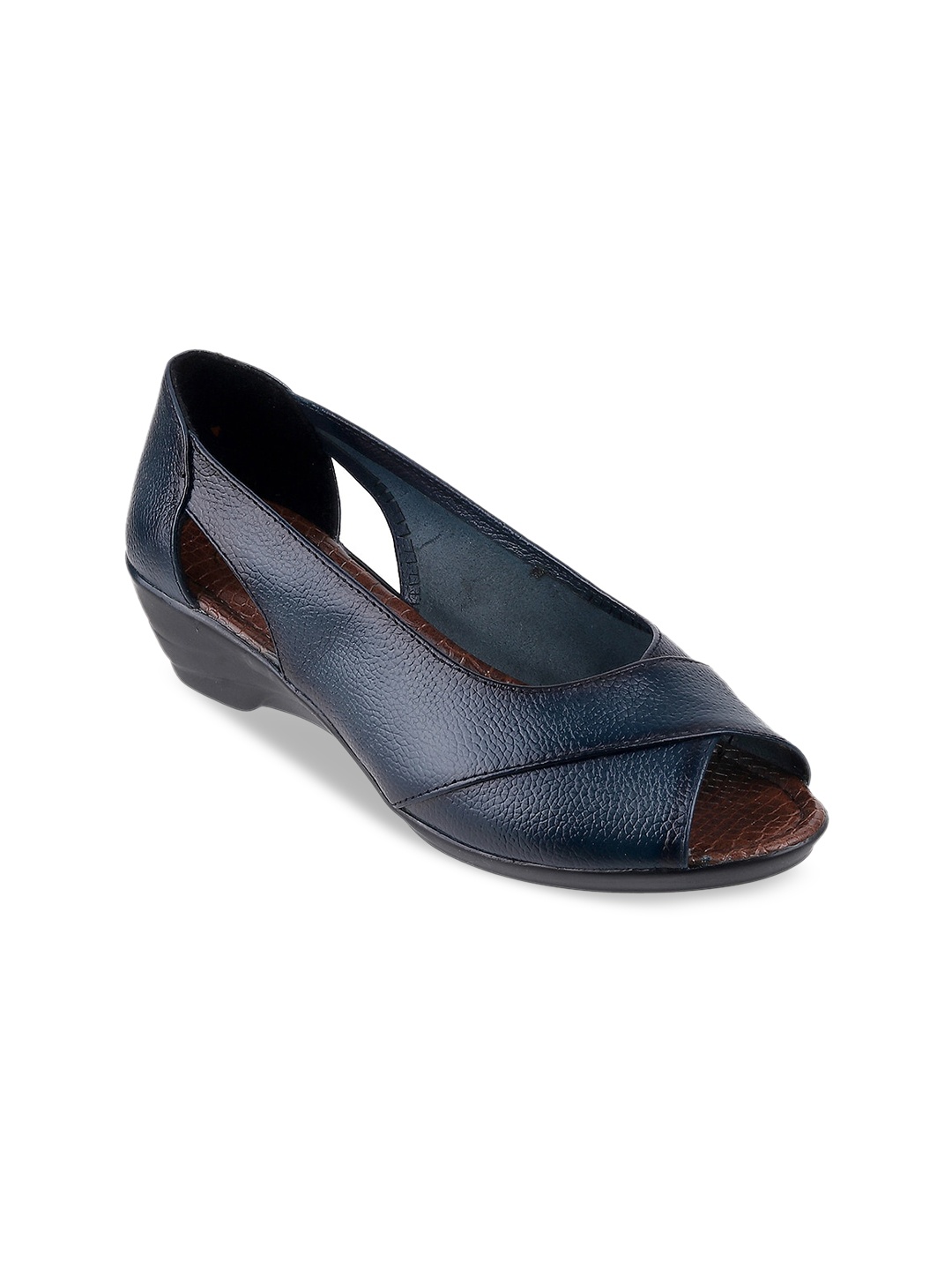 

Catwalk Textured Peep Toe Leather Comfort Heel Pumps, Navy blue