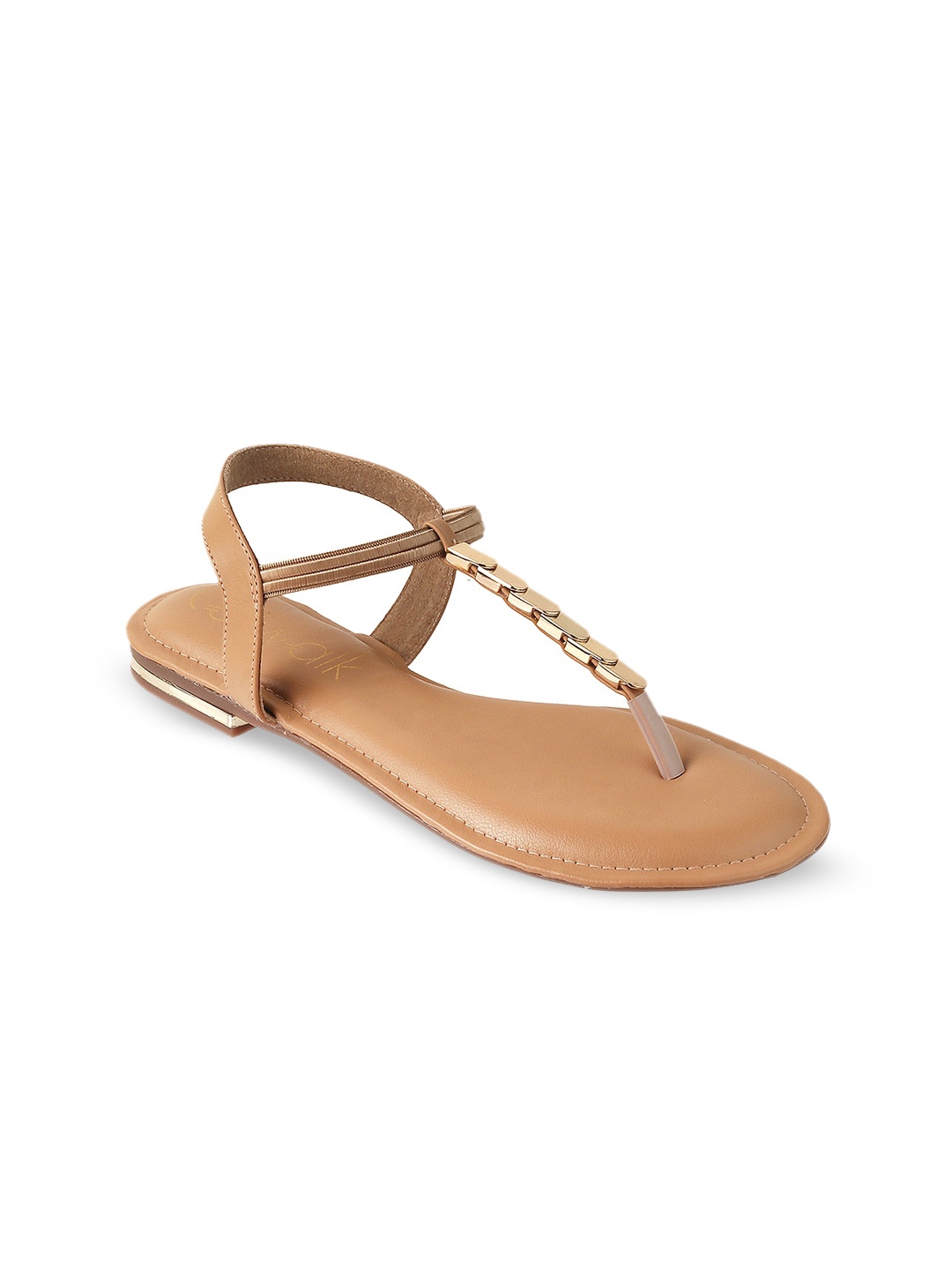 

Catwalk Studded Open Toe T-Strap Flats, Beige