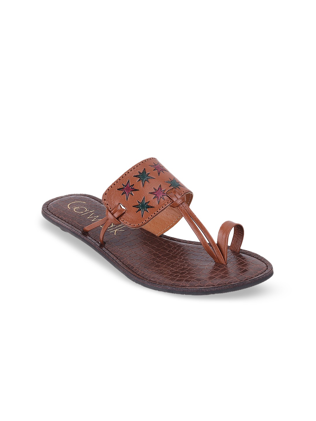 

Catwalk Textured Leather One Toe Flats, Tan