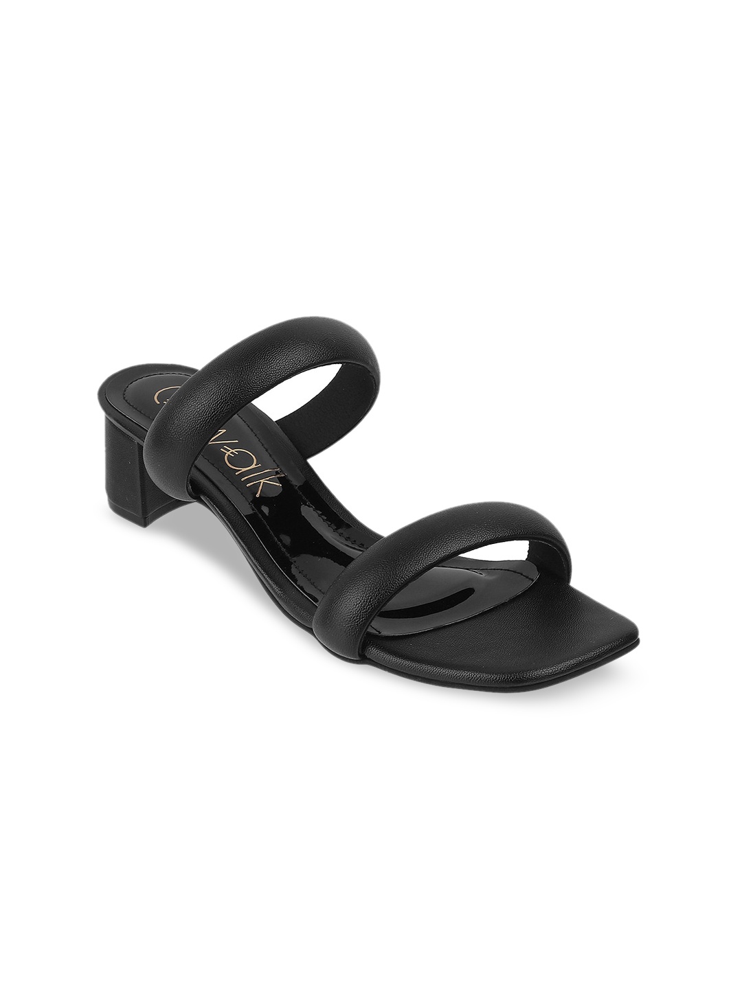 

Catwalk Textured Double Straps Block Heels, Black