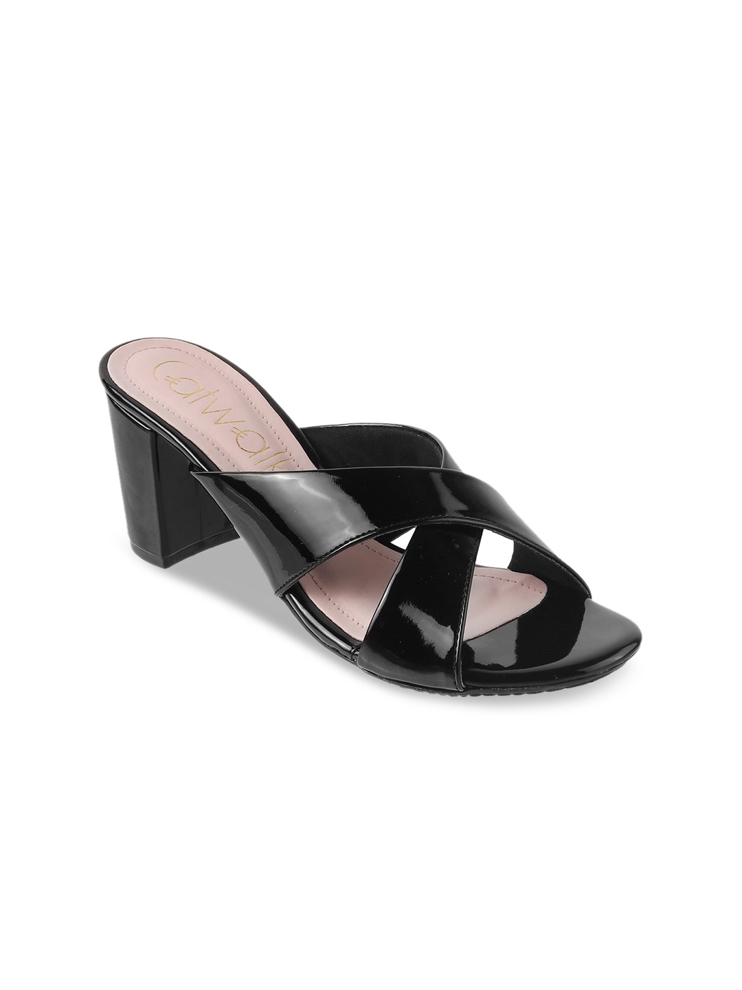 

Catwalk Criss Cross Strap Open Toe Block Heels, Black