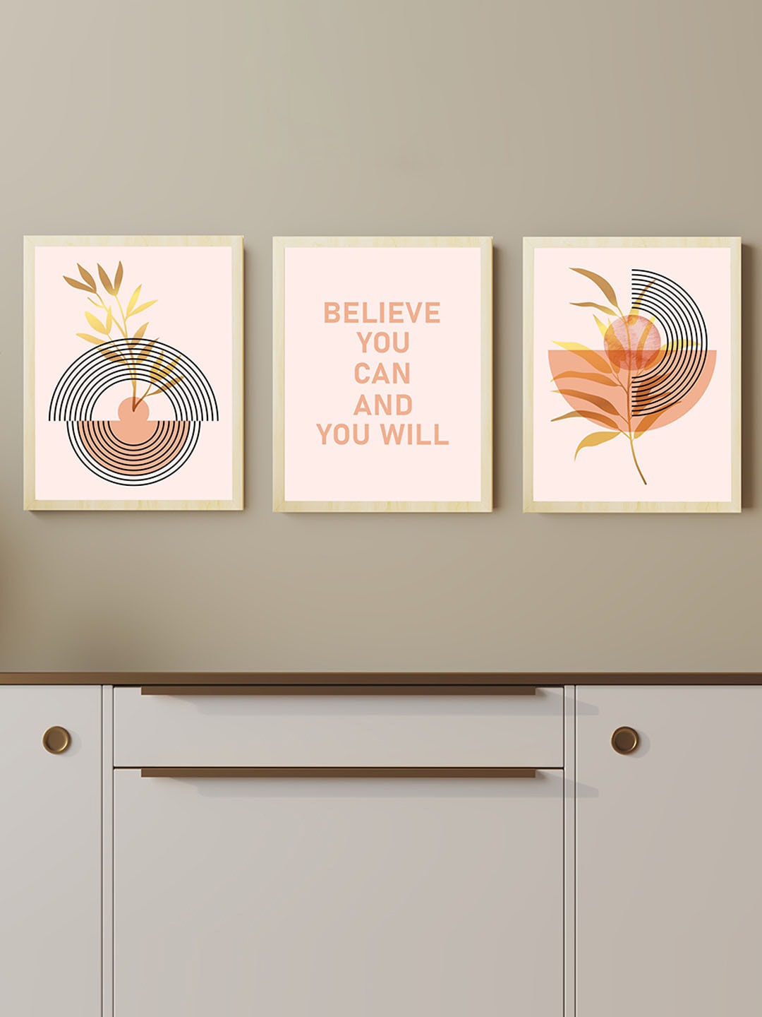 

Art Street Beige 3 Pcs Modern Boho Motivational Quotes Painting Wall Art