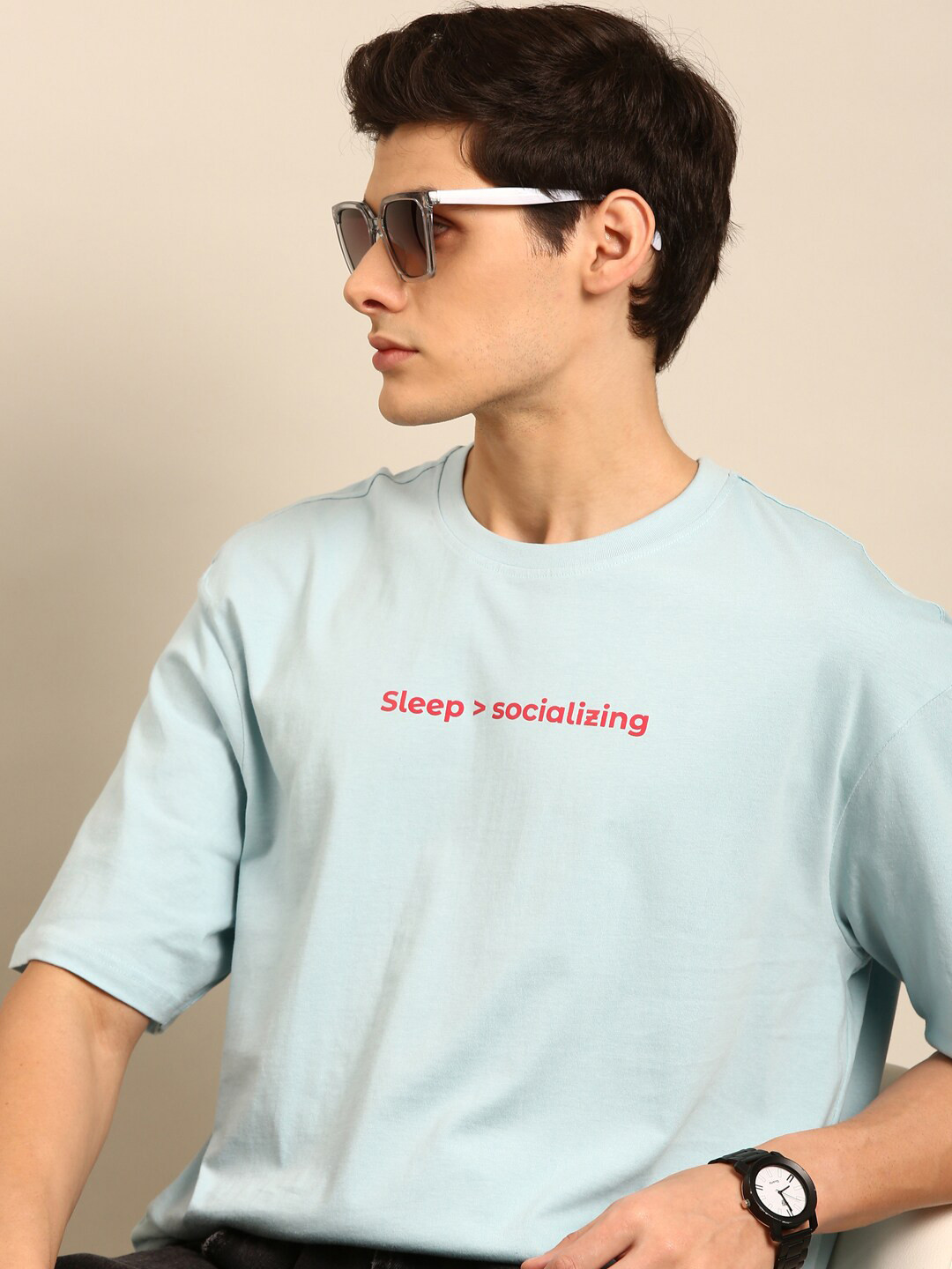 

recast Bio Finish Typography Printed Pure Cotton Oversized T-Shirt, Blue