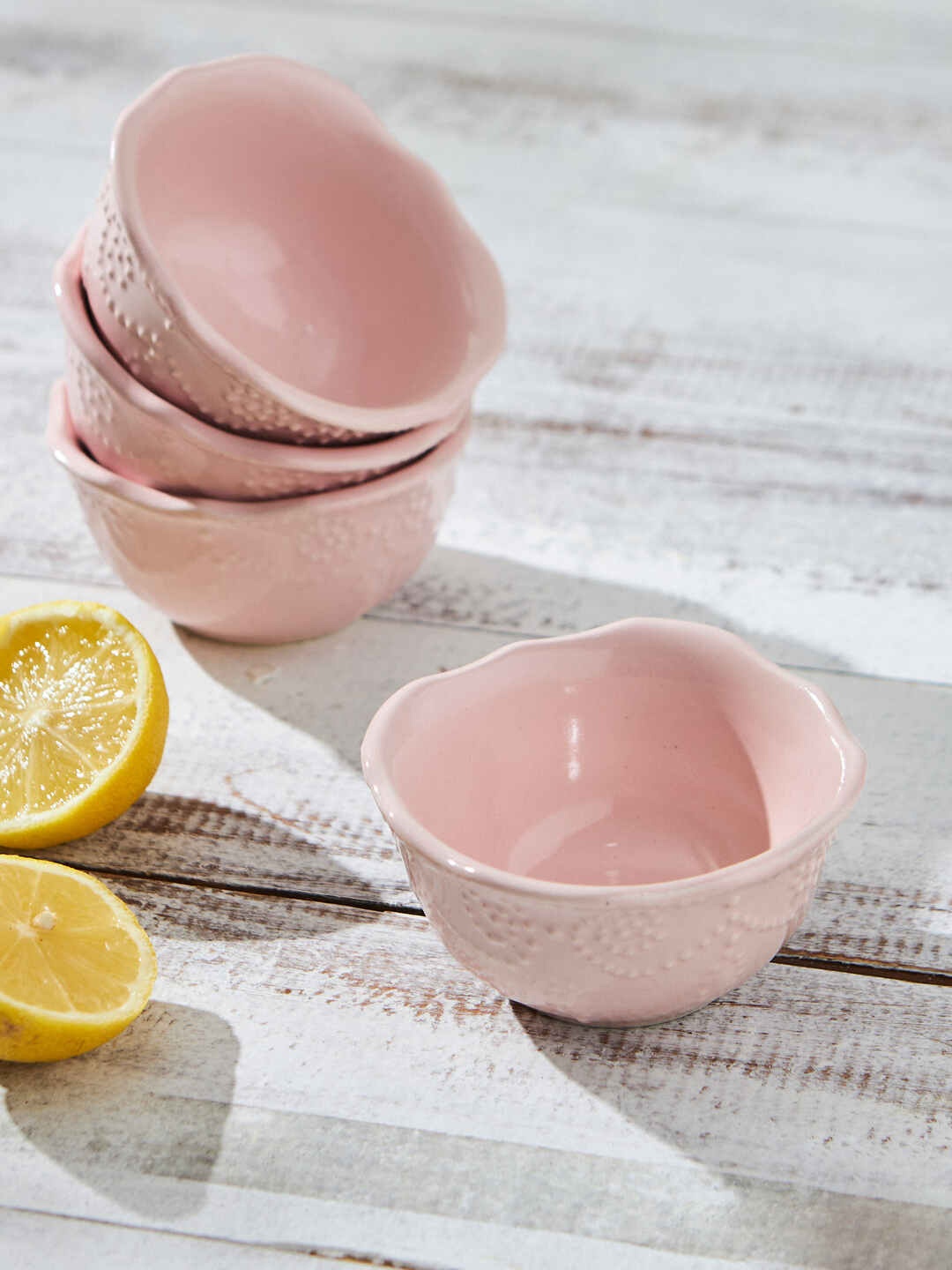 

Chumbak Pink 4 Pieces Textured Ceramic Glossy Bowls