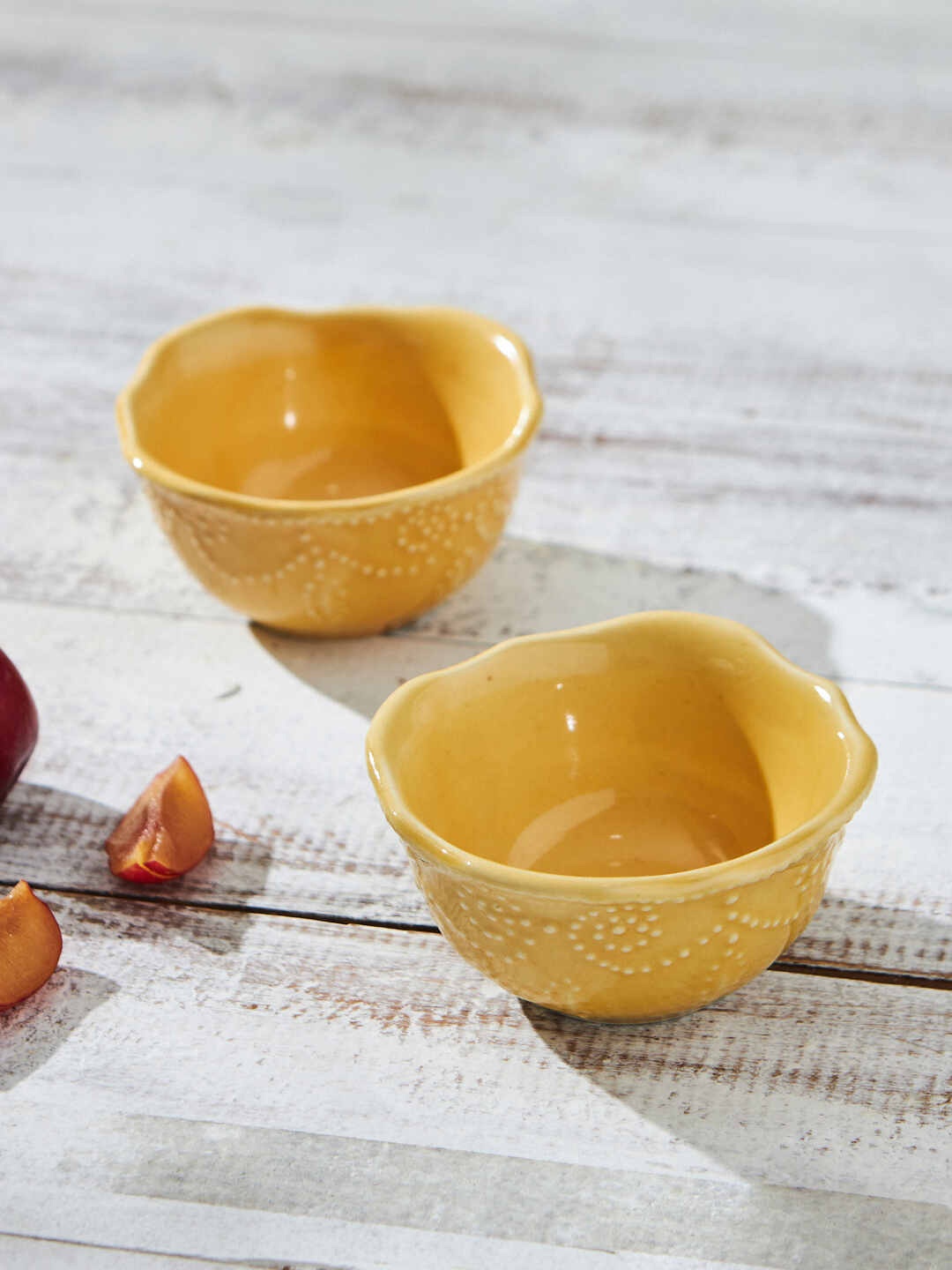 

Chumbak 2 Pieces Yellow Textured Ceramic Glossy Serving Bowls