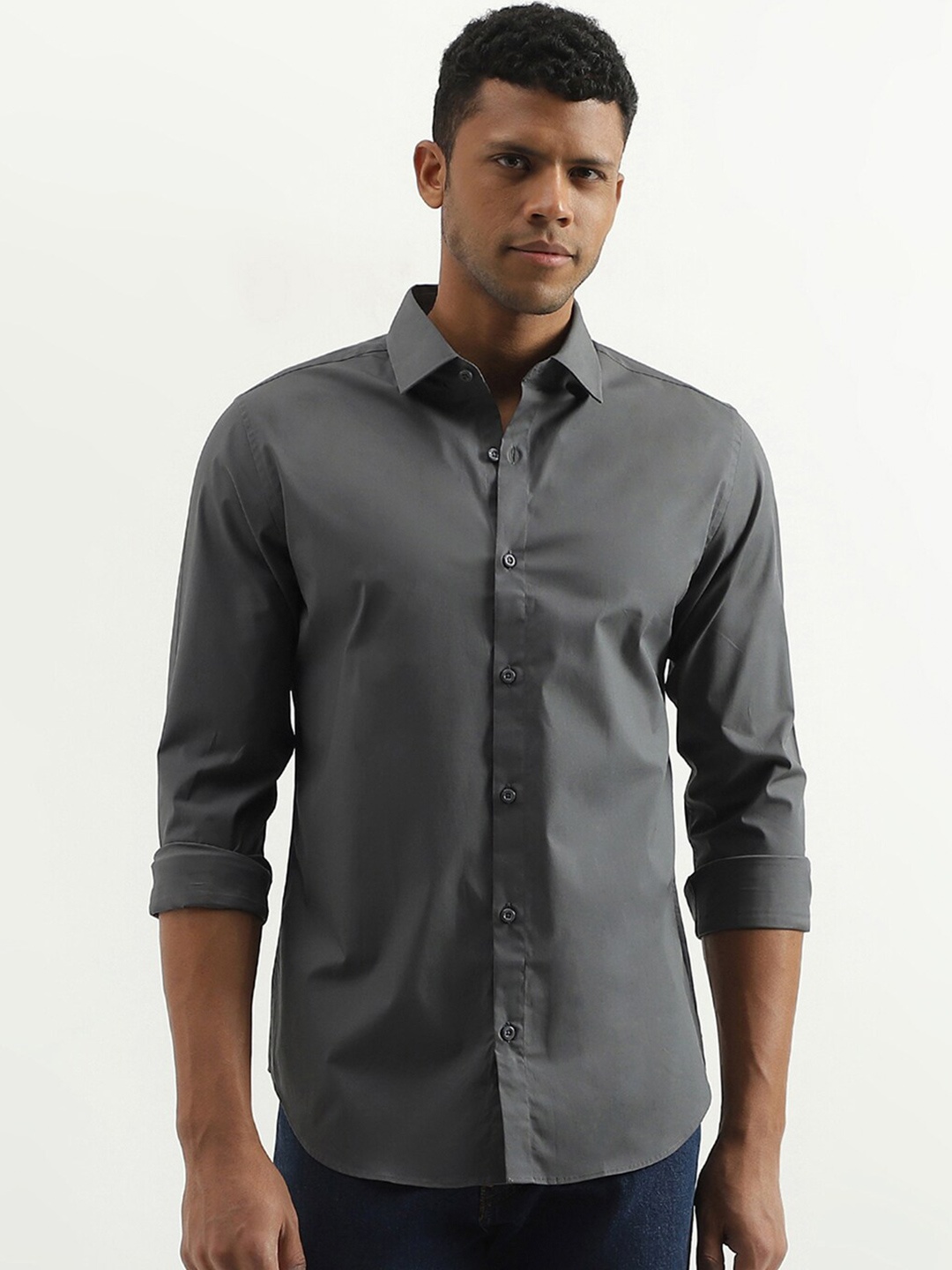 United Colors of Benetton Slim Fit Opaque Casual Shirt, Grey