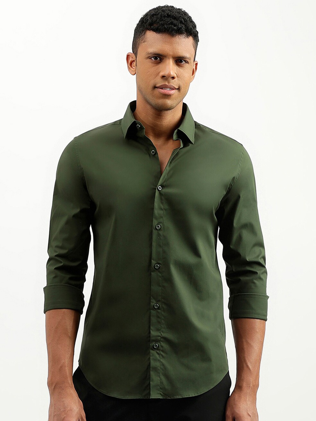 

United Colors of Benetton Slim Fit Opaque Cotton Casual Shirt, Olive