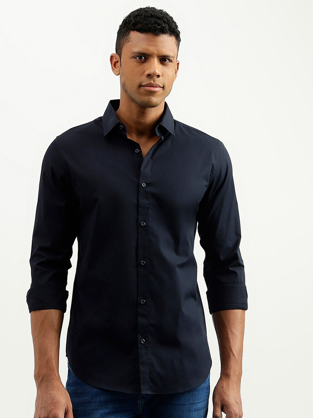 

United Colors of Benetton Slim Fit Opaque Casual Shirt, Navy blue