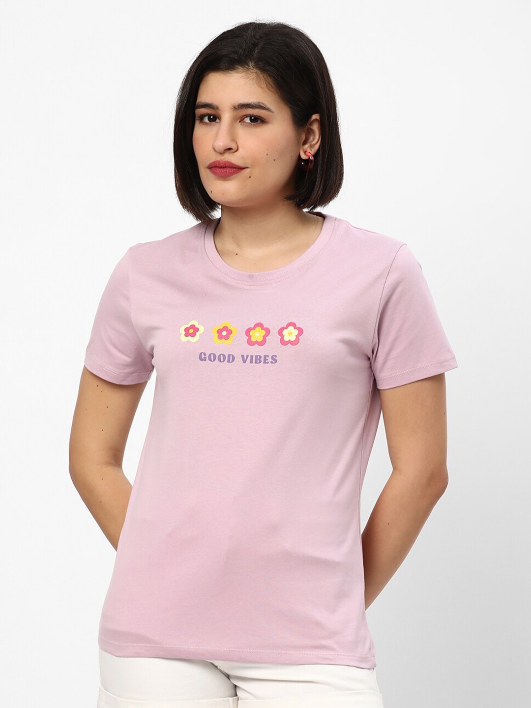 

R&B Typography Printed Cotton T-shirt, Purple